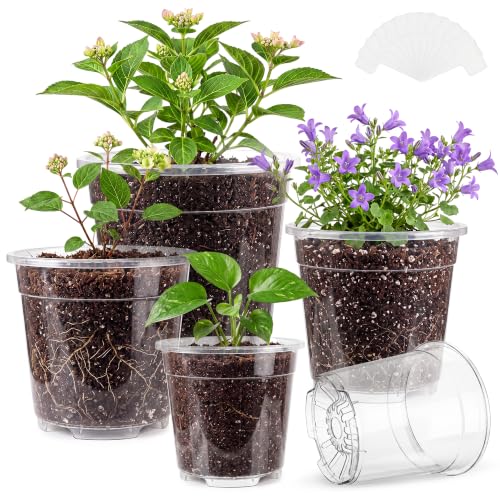 Sturdy 12 Pack Clear Nursery Pots 5/6/6.5/7.5/8/10 Inch with Drainage Holes