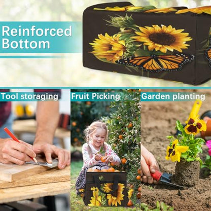 Butterfly Sunflower Funny Garden Tool Bag Waterproof Gardening Tool Storage Bag with Handle & 10 Pockets Gardening Tote Bag for Women Garden Tool Organizer - color: Butterfly Sunflower Funny