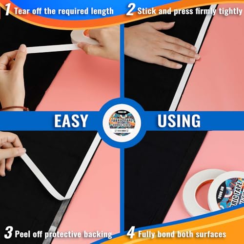Double-Sided Fabric Tape,Hem Tape No Sew No Iron,1/4"+1/2" (2 Rolls) - size: 1/4inch+1/2inch