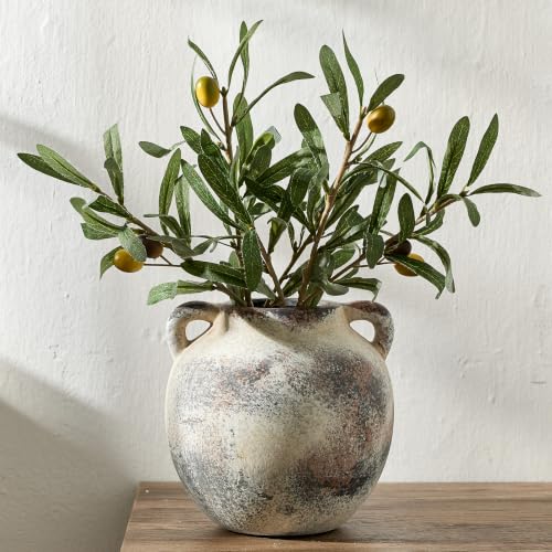 PORCER Antique Ceramic Vase, 5.8 Inch Terracotta Vase with Handles, Decorative Rustic Vase for Home Decor, Farmhouse, Living Room, Table, Bedroom, Entrance, Office - Gray - color: Gray-5.8''