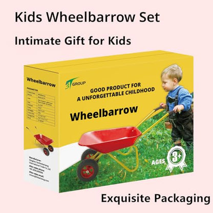 Toddler Metal Wheelbarrow for Kids Wheel Barrow with 12 PCS Tool(red Set) - color: Red Set
