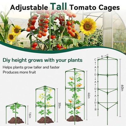 Halatool 6 Pack 60 Inch Adjustable Tomato Cages for Graden