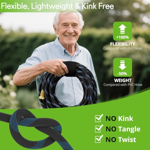 Flexible Garden Hose 100 ft with 10 Function Nozzle, 2026 Kink Free Lightweight Water Hose 100ft, Solid Metal Fittings, High Density Outer Fabric, Enhanced Inner Core for Outdoor Watering, Car Washing