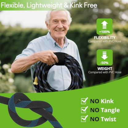Flexible Garden Hose 100 ft with 10 Function Nozzle, 2026 Kink Free Lightweight Water Hose 100ft, Solid Metal Fittings, High Density Outer Fabric, Enhanced Inner Core for Outdoor Watering, Car Washing