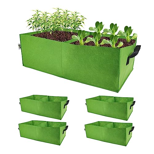 Plant Grow Bags, 5 Pack Fabric Raised Planting Bads, 2 Holes Rectangle Grow Bag, 10 Gallon Breathable Potato Tomato Planter Pots for Outdoor Vegetables Plant Flowers (Green) - color: Green 5 Pack 10 Gallon