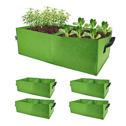 Plant Grow Bags, 5 Pack Fabric Raised Planting Bads, 2 Holes Rectangle Grow Bag, 10 Gallon Breathable Potato Tomato Planter Pots for Outdoor Vegetables Plant Flowers (Green) - color: Green 5 Pack 10 Gallon