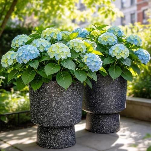 Autodaya 16.8" Urn-Style Planters Set of 2, Black Terrazzo Pedestal - color: 16.8"h-black Terrazzo