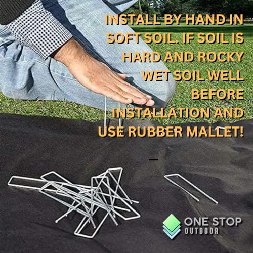 200-Pack 6 Inch Galvanized Landscape Staples 11 Gauge Garden Stakes Landscaping Fabric SOD Pins, Yard Stakes, Weed Barrier Fabric - with Removal Tool (200, Galvanized)
