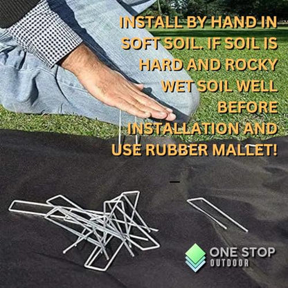 200-Pack 6 Inch Galvanized Landscape Staples 11 Gauge Garden Stakes Landscaping Fabric SOD Pins, Yard Stakes, Weed Barrier Fabric - with Removal Tool (200, Galvanized)