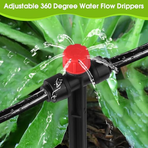 25 Pcs Drip Irrigation Emitters with Stake - Adjustable Drip Emitter Stream for 1/4" Drip Line Irrigation Tubing - Drip Irrigation System Parts Drippers Sprinkler Heads for Garden Watering System -Red - style: 25 Pcs Red Double Hole Drip Emitters Stream