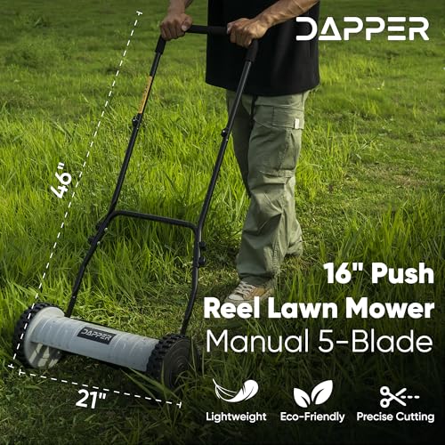 16" Push Reel Lawn Mower – Manual 5-Blade Hand Mower with Adjustable 3-Position Cutting Height (0.5"–1.75") – Lightweight, Eco-Friendly, Steel Blades – 2-Year Warranty - style: Without Grass Catcher