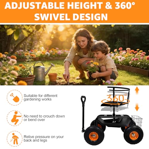 Garden Cart Rolling Workseat with Wheels Gardening Stool