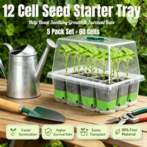 NestNature 5-Pack Seed Starter Tray Set|60-Cell Flexible Germination Trays - color: Classic Style Green