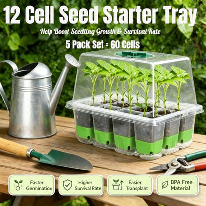 5-Pack Seed Starter Tray Set|60 Cells Silicone Kit W/Lager Repotting Mat - color: Classic W/Mat Green