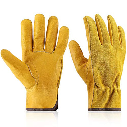 Patelai Garden Gloves Leather Gardening Gloves Thorn and Cutting Proof Work Garden Gloves (Large) - size: Large (Pack of 1)