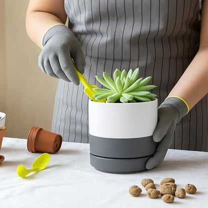 D'vine Dev 2-Pack Ceramic Pots & Saucers, White/Grey, 3.5/4.7 in, 94-G-XS-6 - color: White/Speckled Grey, size: X-Small