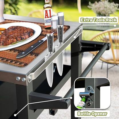 Domi 3-Shelf Outdoor Grill Table, Grill Cart Outdoor with Wheels, Pizza Oven and Food Prep Table, Blackstone with Stainless Steel Tabletop, BBQ Stand for Blackstone Griddle for Outside BBQ - style: Stainless Steel Tabletop+Solid Shelf