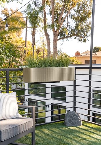 Veradek Demi Series Railing Planter - Round Window Box with Bracket - color: Sand, size: 36 inch - 2 Pack