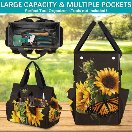 Butterfly Sunflower Funny Garden Tool Bag Waterproof Gardening Tool Storage Bag with Handle & 10 Pockets Gardening Tote Bag for Women Garden Tool Organizer - color: Butterfly Sunflower Funny