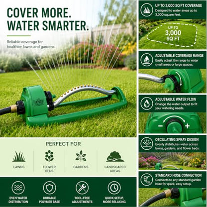 Oscillating Lawn Sprinkler with Adjustable Flow and Coverage Control