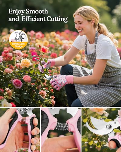 Grenebo 12-Piece Gardening Tool Set, Heavy-Duty Garden Tools for Women - color: Pink