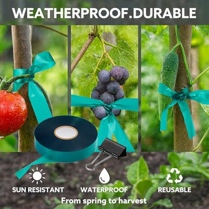 Plant Tie Tape, 1 in x 197 ft Stretchable Green Garden Tape for Plants, Soft Non-Adhesive PVC Plant Ties for Tomatoes, Grapes, Vines, Trees, Branches & Climbing Plants, 2 Rolls - size: 394 ft