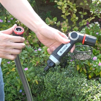Eden PRO Metal 4-Pattern Hose Nozzle: Thumb Control, Cyclonic Turbo Spray - style: Angled Thumb Control