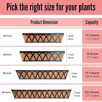 LaLaGreen Wall Planter (4 Pack, 30 Inch) Large Railing Planter Box for Outdoor Plants with Coco Liner, Metal Balcony Flower Basket Deck Rail Railing Fence Window Attach House Horse Trough Fence Porch - size: 30" (76cm) x 4 Pack