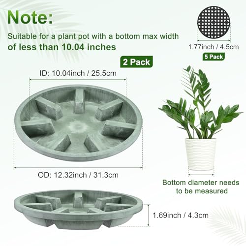 M METERXITY 2-Pack Plant Saucer, 10.04 Inch/25.5 cm Plastic Plant Trays Thicker for Pots/Indoor/Outdoor/Water Drainage and Protection, Flowerpot Drip Tray [Green Veins] - color: Green Veins