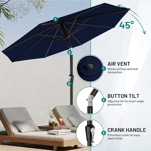 AreShark 9FT Outdoor Patio Umbrella with Tilt and Crank, Navy - color: Navy, size: 9ft
