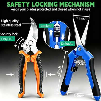 HoMaNa 4 Pack Garden Shears Pruning Set, Stainless Steel Multi-Blade - color: Multicolored