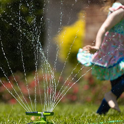 AMES Rotating Revolving Sprinkler with 3 Arms, 360 Degrees, Adjustable Lawn or Garden Watering, Large Spray Area Coverage, Easy Hose Connection, Green - style: Rotating Sprinkler