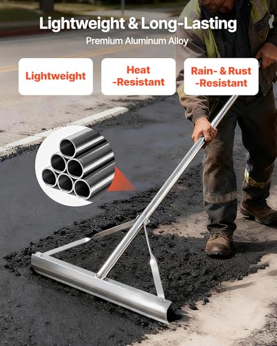 VEVOR Landscape Rake, 60 inch Handle 20 inch Wide Head, Large Heavy Duty Aluminum Landscaping Level, Asphalt Rake Tool for Asphalt & Land Leveling, Concrete Paving, Sand Flattening, No Teeth - size: 60 inch