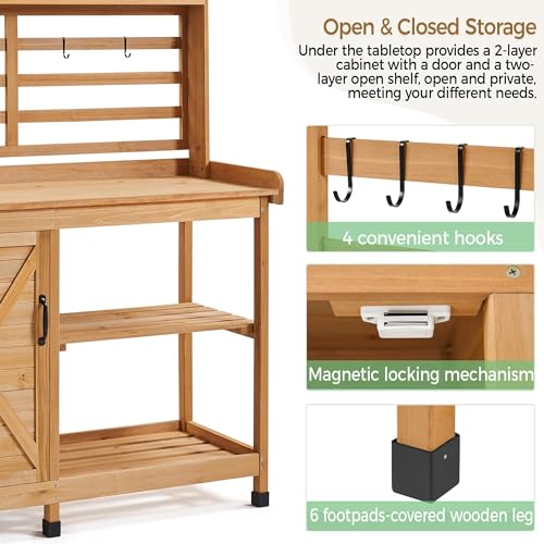 Yaheetech Outdoor Potting Bench with Storage, Planting Table for Patio,Wood - color: Wood