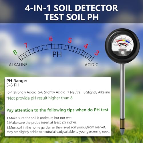 Vitamicor 4-in-1 Soil Tester, Battery Free Plant Moisture Meter with PH/Moisture/Light Test/Fertilizer, Soil PH Meter for Garden, Lawn, Potted Plants, Farm (90° Rotation)