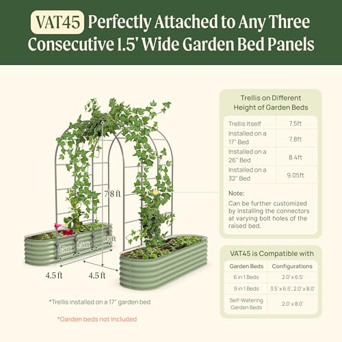 Vego Garden Modular Arched Trellis System 4.5' Long Trellis for 2.0' x 6.5' or 3.5' x 6.5' or 2.0' x 8.0' Garden Bed for Climbing Plants like Cucumber Beans Tomatoes & Vines (Garden Beds Not Included) - size: 4.5 Ft Long