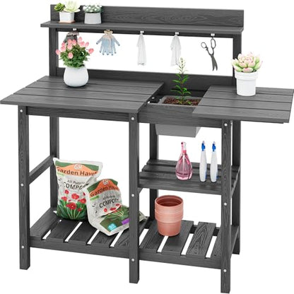 SERWALL Outdoor Potting Bench with Removable Sink,Gardening Table,Grey - color: Gray, size: Classic