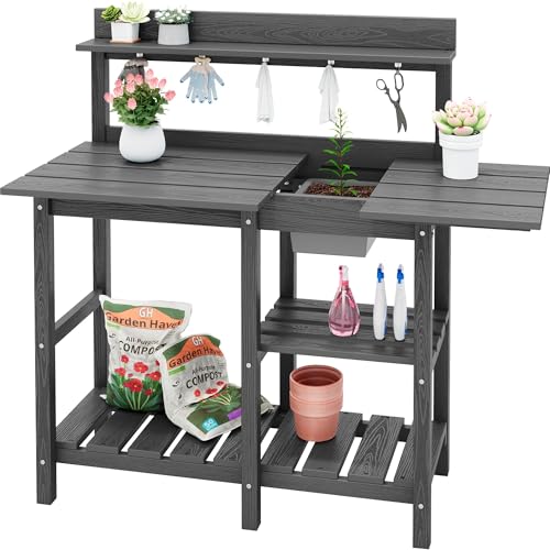 SERWALL Outdoor Potting Bench with Removable Sink,Gardening Table,Grey - color: Gray, size: Classic