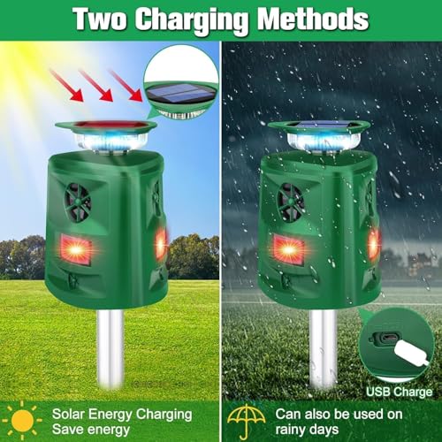 Solar Ultrasonic Squirrel Deer Repellent,Cat Repellent Outdoor,360 ° Solar Animal Repellent with Waterproof IP66 Motion Detection,Skunk Dog Raccoon Repellent Devices for Yard Garden Lawn Outdoor-Olive