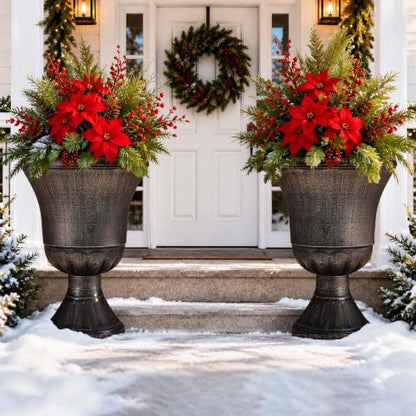 22" Tall Urn Planters Set of 2 Large Flower Pots, Antique Bronze - color: 22"-antique Bronze