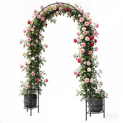 8FT Garden Arch Trellis with Planter Boxes Rustproof Black - size: 8*6 FT