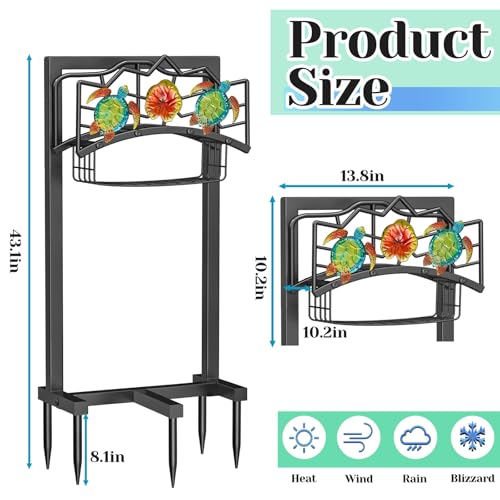 Garden Water Hose Holder 5 Spikes, Freestanding Hose Stand for Outside Yard - color: Black - Turtle
