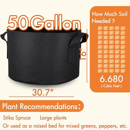 Gardzen 2-Pack 50 Gallon Grow Bags, Aeration Fabric Pots with Handles, Pot for Plants - size: 50 Gallon Bags