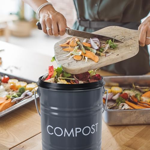 MUMTOP Compost Bin for Kitchen Countertop,1.3 Gal Metal Compost Container - color: Gray