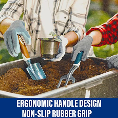 Aimerla Gardening Tools Set of 9 Heavy Duty Garden Tools with Non-Slip Rubber Grip with Large Garden Bag for Tools Durable Hand Tools for Gardening, Weeding,Gardening Gifts for Women,Men - style: Brown