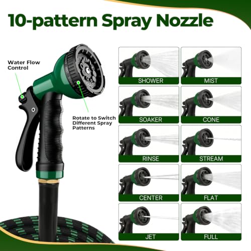 Garden Hose 150 ft, 2026 Upgraded Kink Free Flexible Water Hose 150ft With 10 Pattern Spray Nozzle, Leak-Proof, Portable, Ultra Lightweight & Durable Garden Hose for Yard, Lawn, Outdoor (DarkGreen) - size: 150FT