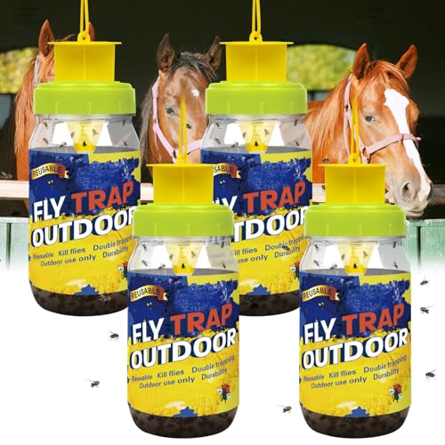 4 Fly Traps Outdoor for Patio with 4 Bait, Reusable Bug Catcher Bottle Jar - color: blue