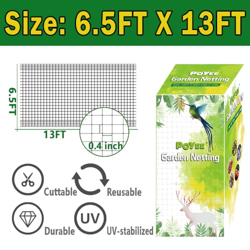 POYEE Bird Netting, 6.5x13FT Heavy Duty Garden Netting - size: 6.5x13FT