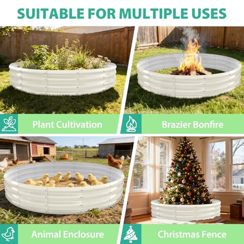 12 Inch Tall 72 Inch Diameter Round White Raised Garden Bed Kits Outdoor - color: Cream White, size: 72 Dia X 12 inches