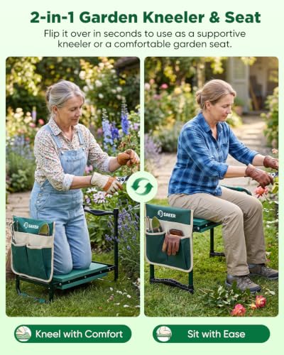 Saker Garden Kneeler and Seat-Garden Kneeler Gardening Bench Garden Stool with Heavy Duty 400LB Support, Foldable Garden Seat for Planting Weeding,Practical Gardening Accessories for Seniors